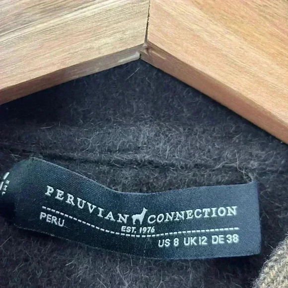 Peruvian Connection Knit Jacket Blazer Alpaca Size 8 Brown Herringbone Snap Up - Picture 14 of 16